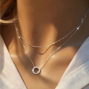 Sterling Silver 18k Silver Plated 1pc Circle & Bar Necklace